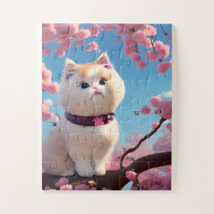 White Cat In Spring Jigsaw Puzzle