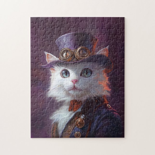 White Cat in Steampunk Costume Jigsaw Puzzle (Vertical)