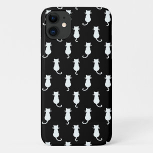 White Cat Isolated on Black Polka Dot Pattern Case-Mate iPhone Case