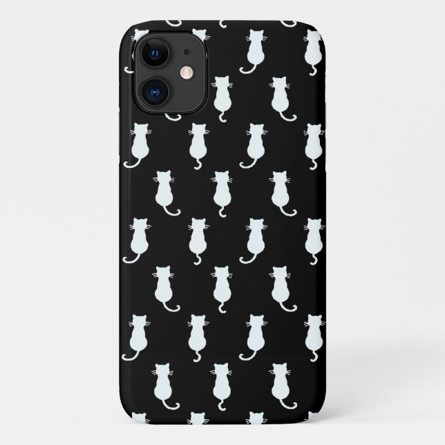 White Cat Isolated on Black Polka Dot Pattern Case-Mate iPhone Case (Back)