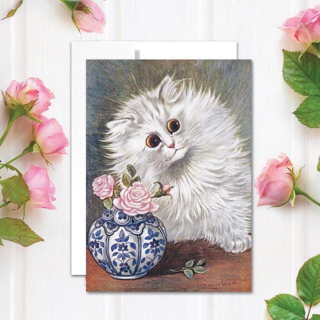 White Cat Louis Wain Fine Art Blank Card (Creator Uploaded)