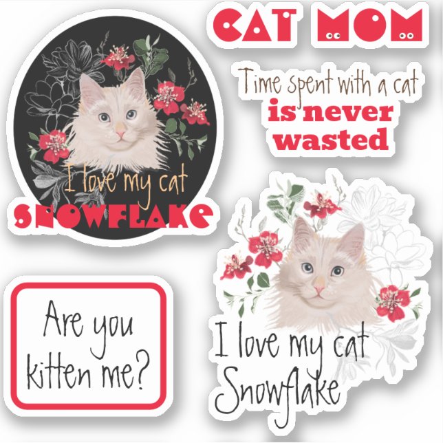White cat lover stickers with your cats name (Front)