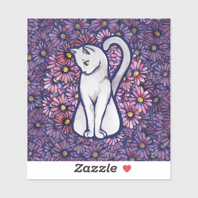 White Cat Mauve Daisies                     (Sheet)