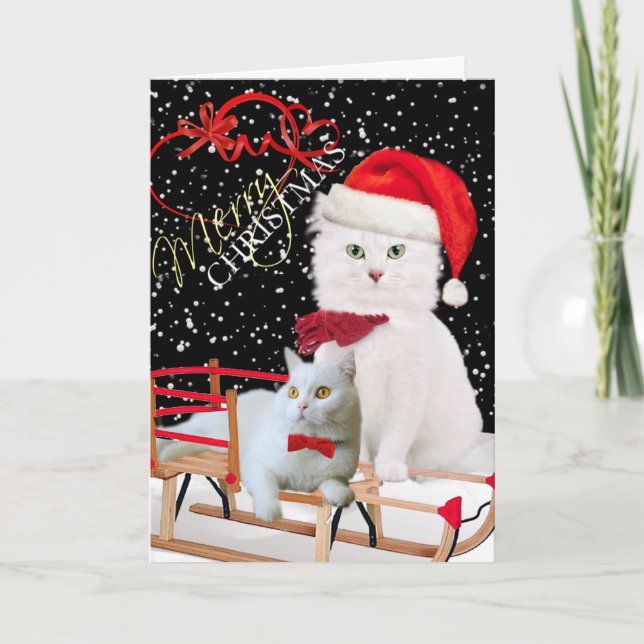 White Cat Merry Christmas Cards (Front)