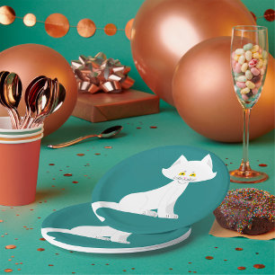 White Cat Minimalist Kitten Paper Plate