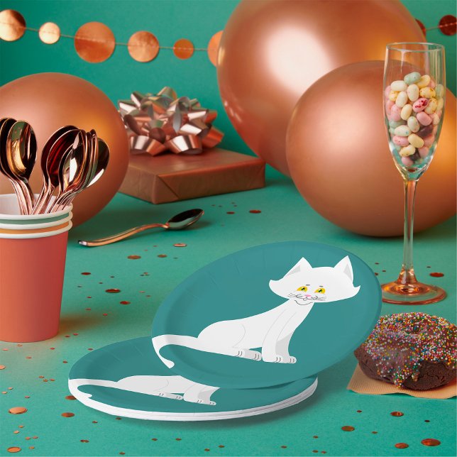 White Cat Minimalist Kitten Paper Plate (Creator Uploaded)