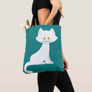 White Cat Minimalist Kitten Tote Bag