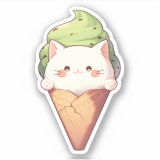 White Cat & Mint Chocolate Chip Ice Cream Sticker