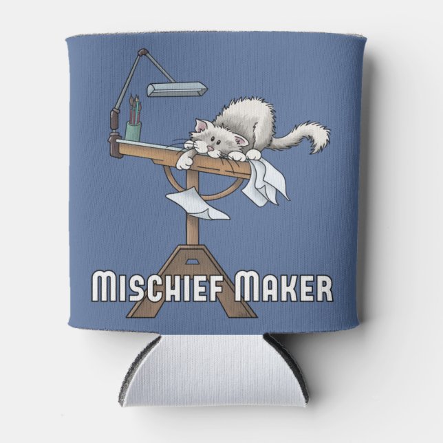 White Cat Mischief Maker  Can Cooler (Front)