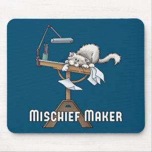  White Cat Mischief Maker  Mouse Pad