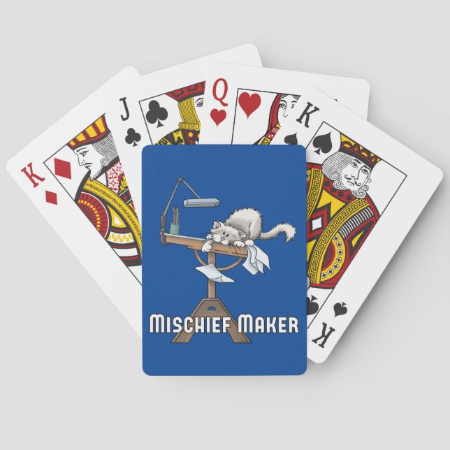 White Cat Mischief Maker Playing Cards (Back)