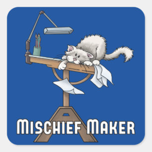 White Cat Mischief Maker Square Sticker