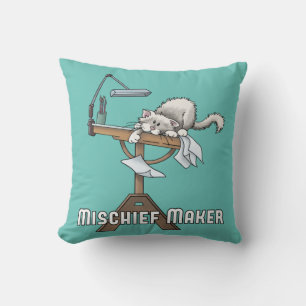 White Cat Mischief Maker Throw Pillow