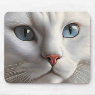 White Cat Mouse Pad