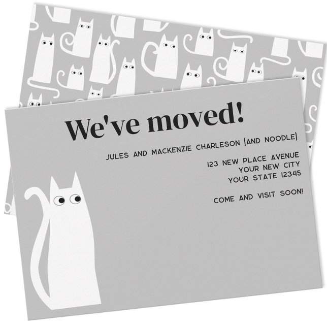 White Cat Moving New Home Announcement (White cat personalize moving announcement new home change of address card)