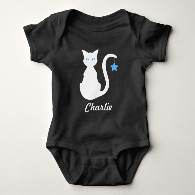 White Cat Name Baby Bodysuit (Front)