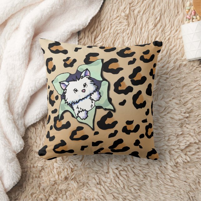 White Cat On Leopard Print Cushion (Blanket)