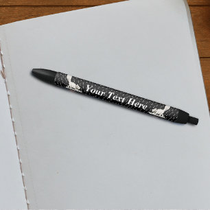 White Cat on Piano Keys Music Notes Black Ink Pen