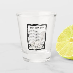 White Cat on Piano Music Bar Notes Frame Shot Glass