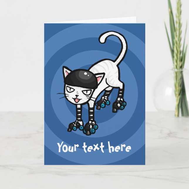 White cat on rollerskates customizable template (Front)