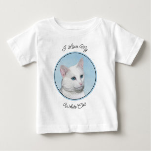 White Cat Painting - Cute Original Cat Art Baby T-Shirt