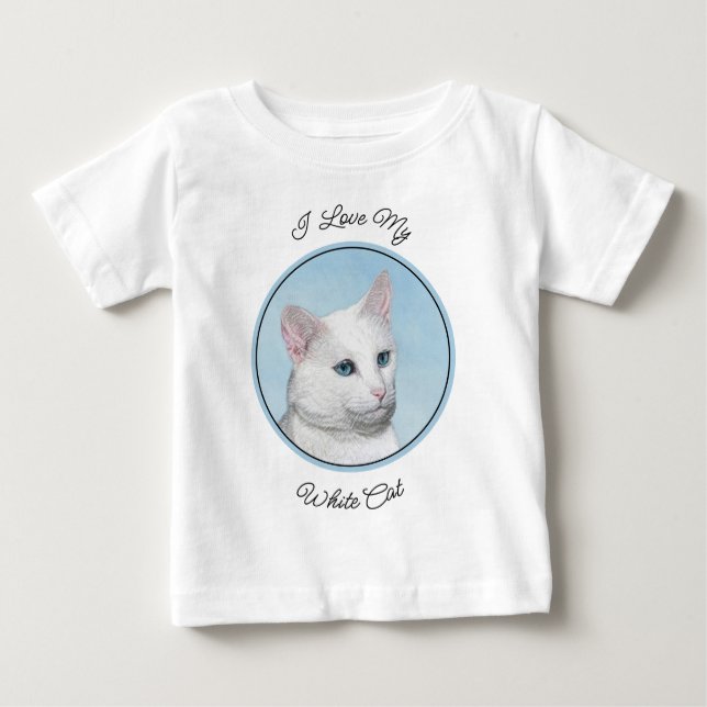 White Cat Painting - Cute Original Cat Art Baby T-Shirt (Front)