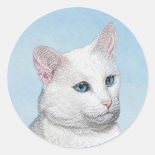 White Cat Painting - Cute Original Cat Art Classic Round Sticker