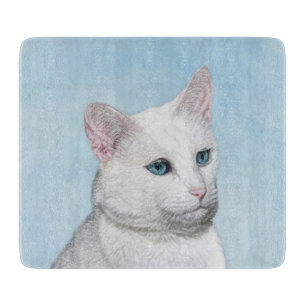 White Cat Painting - Cute Original Cat Art Cutting Board