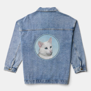 White Cat Painting - Cute Original Cat Art Denim Jacket