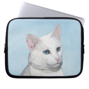 White Cat Painting - Cute Original Cat Art Laptop Sleeve