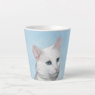 White Cat Painting - Cute Original Cat Art Latte Mug