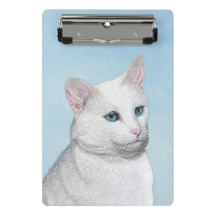White Cat Painting - Cute Original Cat Art Mini Clipboard