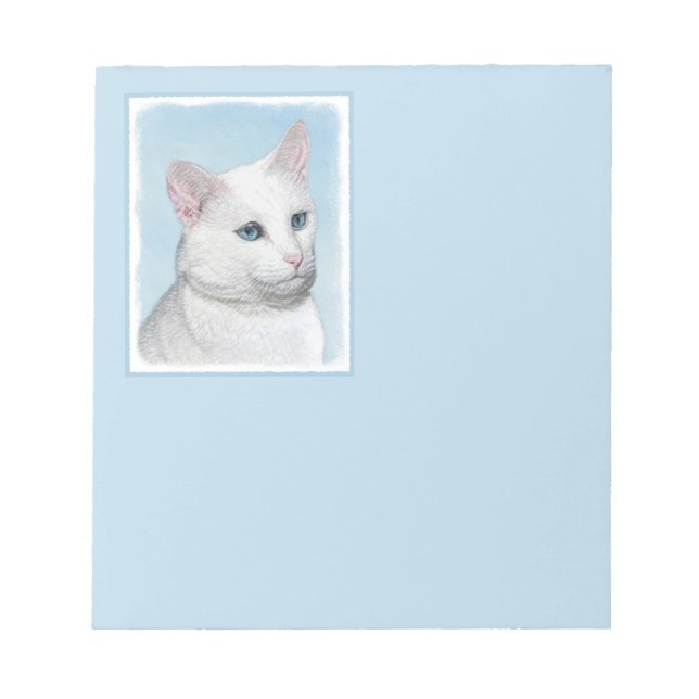 White Cat Painting - Cute Original Cat Art Notepad (Front)