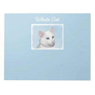 White Cat Painting - Cute Original Cat Art Notepad
