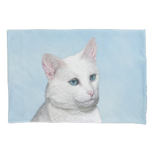 White Cat Painting - Cute Original Cat Art Pillowcase