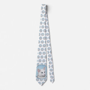 White Cat Painting - Cute Original Cat Art Tie