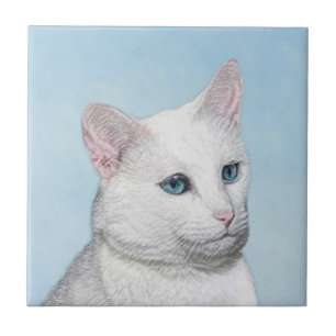 White Cat Painting - Cute Original Cat Art Tile