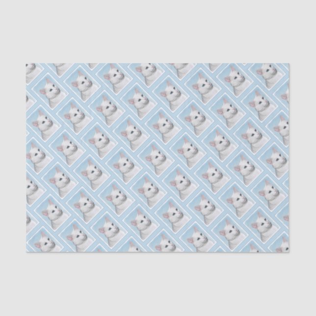 White Cat Painting - Cute Original Cat Art Tissue Paper (Front)