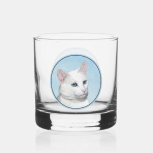 White Cat Painting - Cute Original Cat Art Whiskey Glass