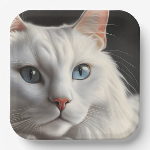 White Cat Paper Plate
