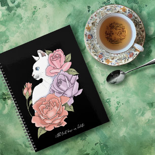 White Cat Pastel Floral Black Romantic Botanical Planner