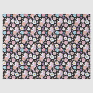 White Cat Pastel Floral Black Romantic Botanical Tissue Paper