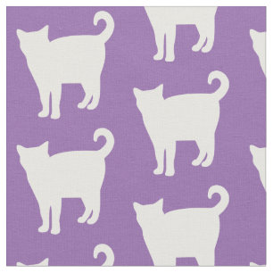 White Cat Pattern   Purple Fabric