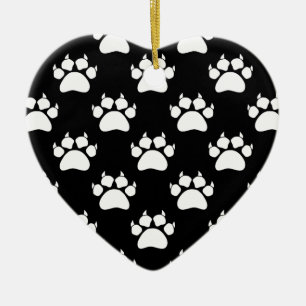 White Cat Paws And Claws Pattern Print Ceramic Tree Decoration
