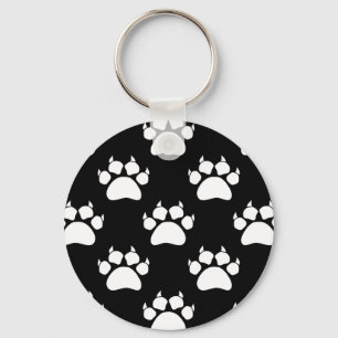 White Cat Paws And Claws Pattern Print Key Ring