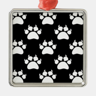 White Cat Paws And Claws Pattern Print Metal Tree Decoration