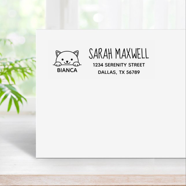 White Cat Pet Name Address Rubber Stamp (Creator Uploaded)