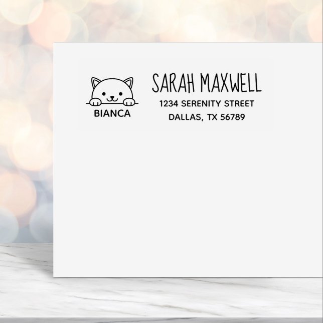 White Cat Pet Name Address Self-inking Stamp (Creator Uploaded)
