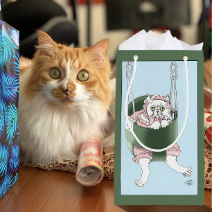 White Cat Pink Dress Funny Swing Small Gift Bag