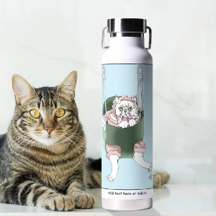 White Cat Pink Dress Funny Swing Water Bottle